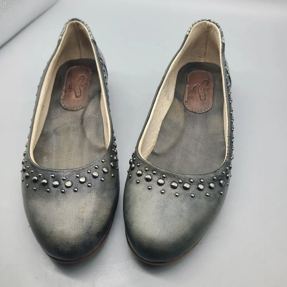 Freebird Blossom Studded Leather Sz 9 Ballet Flats Gray Shoes New/ Defect
